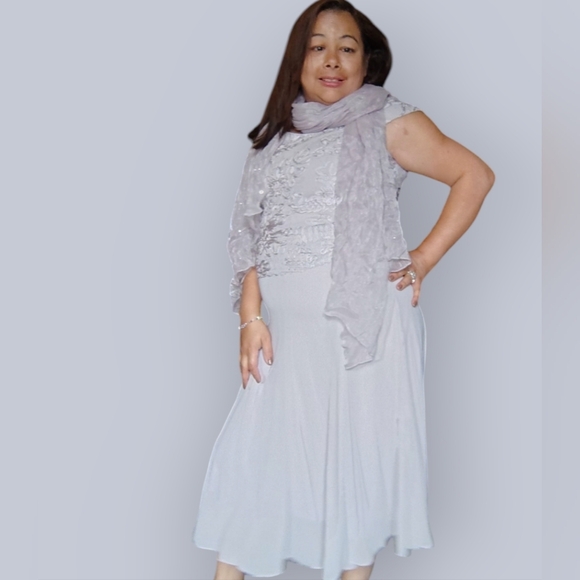 JACQUES VERT WOMENS SMALL FLORAL FORMAL GREY DRESS WEDDING PROM OR GRAD… - Picture 6 of 10